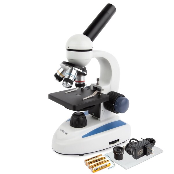 Amscope M158 Student Cordless Monocular Compound Microscope 40X-1000X w/Metal Frame, Glass Lenses and Coarse M158C - main