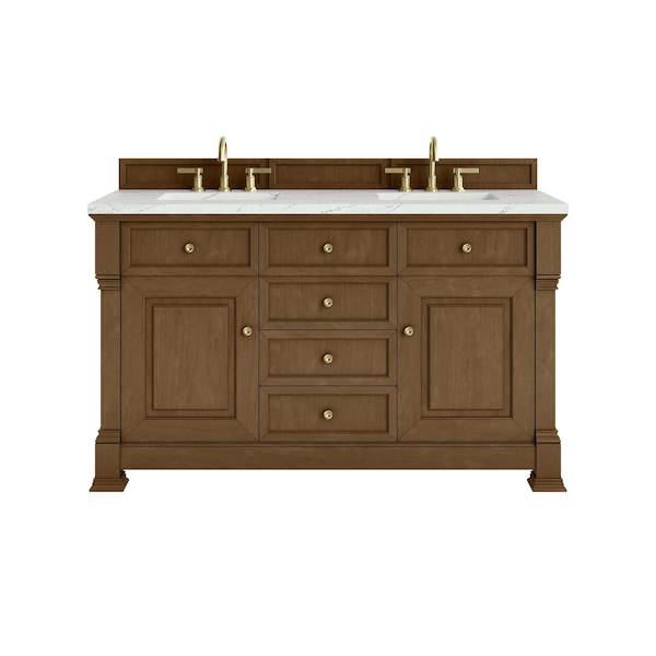James Martin Vanities Brookfield 60 in. Double Vanity, Honey Oak w/ 3 CM Ethereal Noctis Silestone Top 547-V60D-HNO-3ENC - main