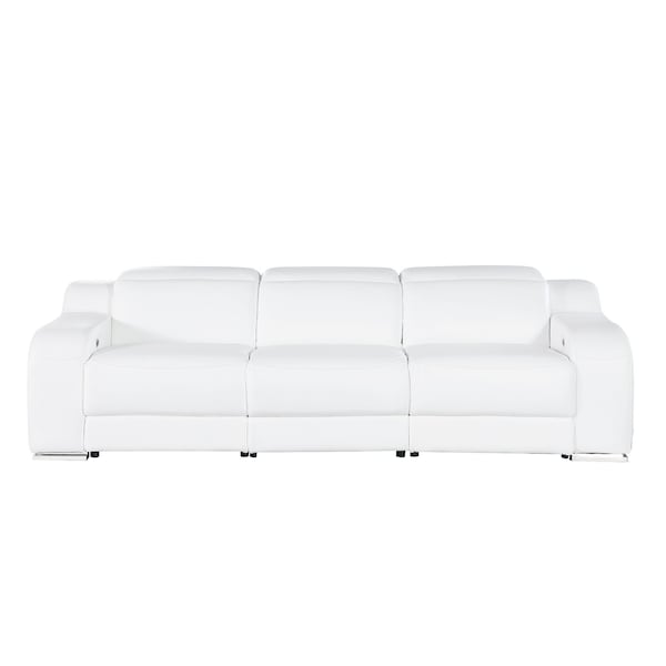 Homeroots 103" White Italian Leather Reclining USB Sofa 632868 - main