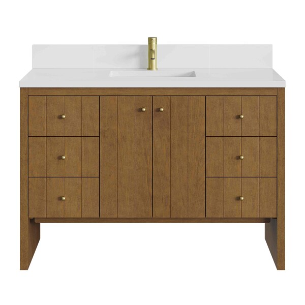 James Martin Vanities Hudson 48" Sgl Vanity, Honey Oak w/ Sgl Hole 3 CM White Zeus Silestone Top and Matching Backsplash 435-V48-HNO-1WZ - main