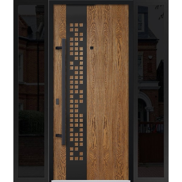 Vdomdoors Steel Door Deux 6678 Natural Oak 2 Sidelight Exterior Windows Sidelites/ Entry Door Painted W16+36+ DEUX6678EXD-OAK-W16+36+16 x H80-RH-I - main