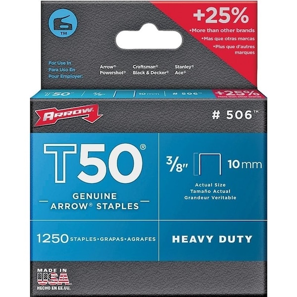 Arrow Lock T50 Series Staple, 3/8 in W Crown, 3/8 in L Leg, 4PK 50624 - main