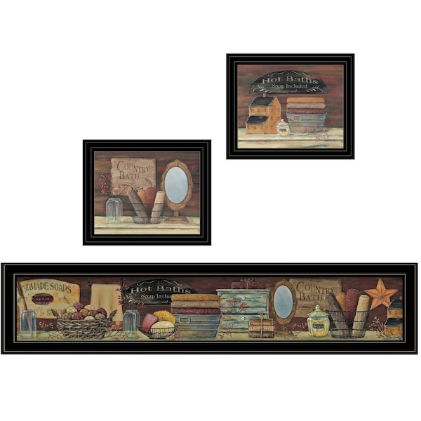 Homeroots Set Of Three COUNTRY BATH II 10 Black Framed Print Bathroom Wall Art, 3PK 405637 - main