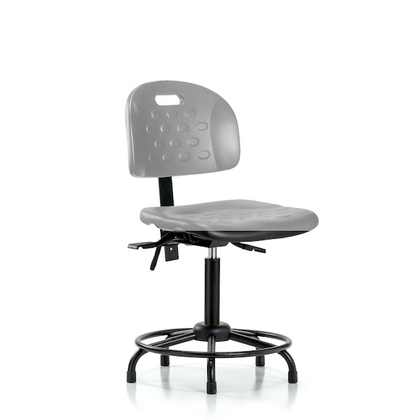 Blue Ridge Ergonomics Poly Chair with Round Tube Base-Medium Bench Height with Seat Tilt & Stationary Glides in Gray Poly HPMBCH-RT-T1-A0-RG-GRY - main