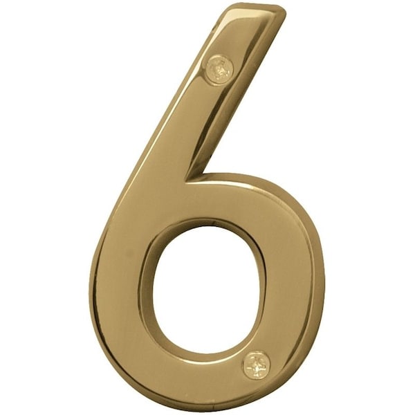 Hy-Ko Prestige Series House Number, Character: 6, 4 in H Character, Brass Character, Brass BR-42PB/6 - main
