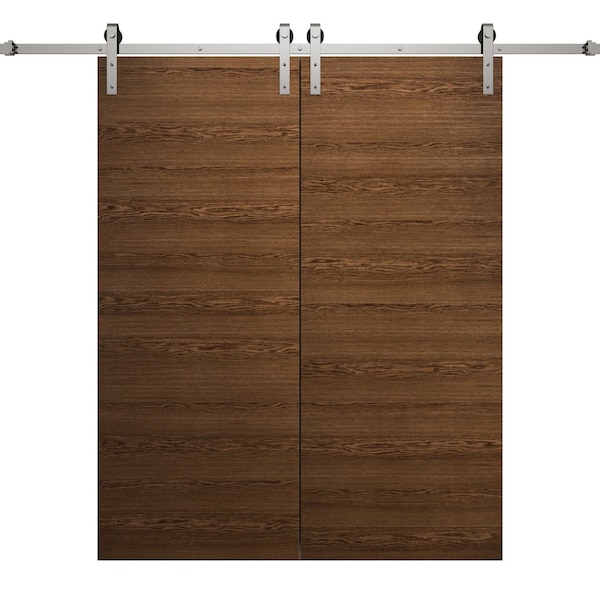 Sartodoors Modern Double Barn Door 48 x 80 inches, Ego 5000 Cognac Oak Veneer, 13FT Silver Rail Track Set, S EGO5000DB-S-DKO-48 - main