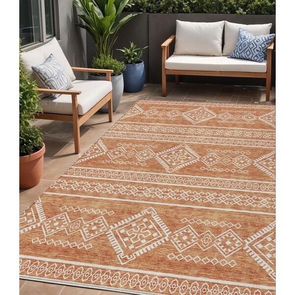 Homeroots 5' X 8' Copper And Ivory Southwestern Washable Indoor Outdoor Area Rug 593661 - main
