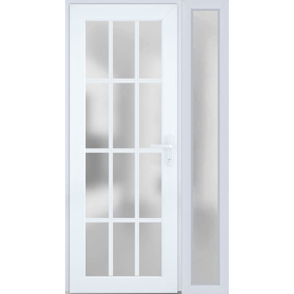 Vdomdoors Front Exterior Prehung FiberGlass Door Frosted Glass / Manux 8312 White Silk / Sidelight Exterior W MANUX8312EXD-WS-W36+14 x H80-LH - main