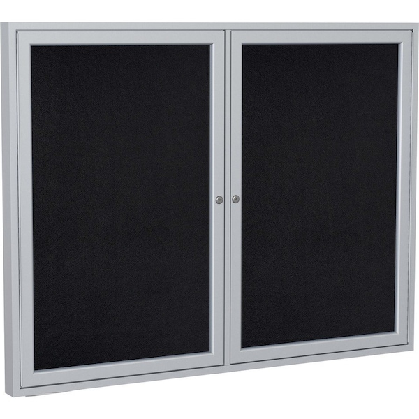Ghent Enclosed Bulletin Board, 2 Door, 60"W x 36"H, Black Recycled Rubber/Silver Frame PA23660TR-BK - main