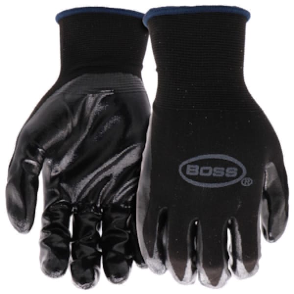 Boss Nitrile Coated Gloves, Nitrile, Palm, Black/Gray, M B31191-M - main