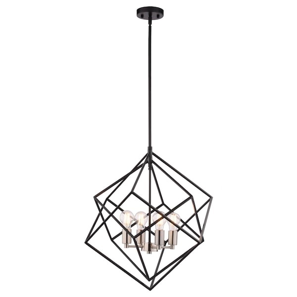 Vaxcel Rad 4-Light 23.5 in W Black and Satin Nickel Mid-Century Modern Cage Pendant Ceiling Fixture P0373R - main