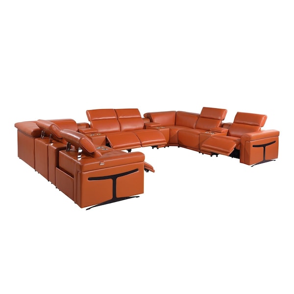 Homeroots Camel Italian Leather Power Reclining U Shaped Twelve Piece Sectional With Console 634660 - main