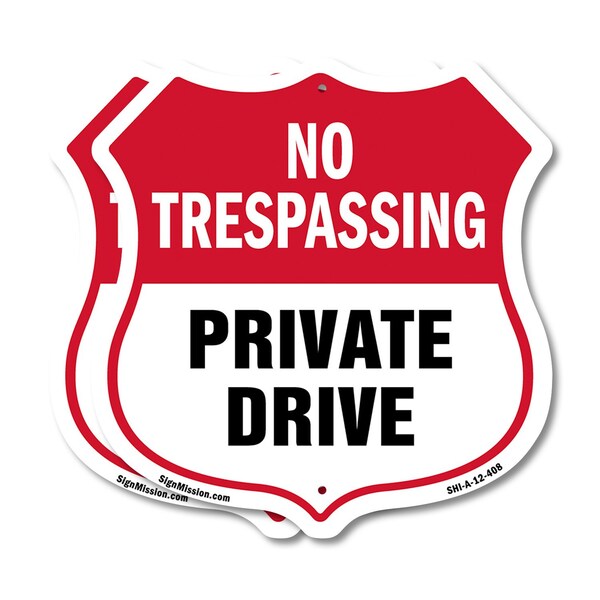 Signmission No Trespassing Shield Sign Private Drive, 12 inch X 12 inch, Plastic Sign, 2PK SHI-P-2PACK-12-408 - main