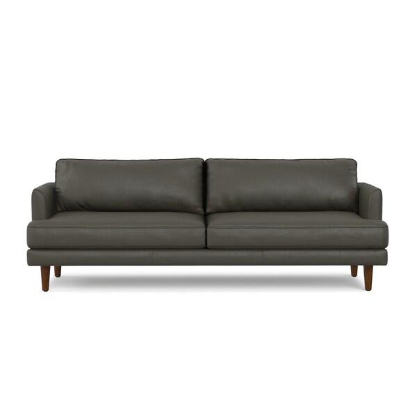Homeroots 90" Black Leather Sofa With Brown Legs 640967 - main