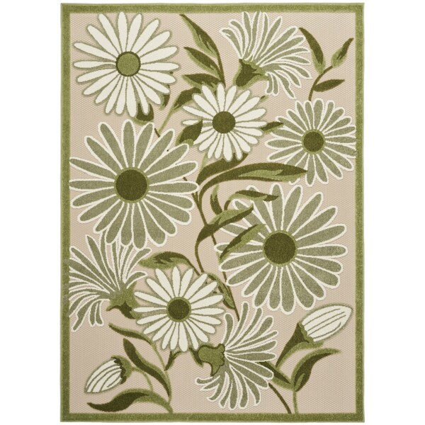 Homeroots 5' X 8' Ivory And Green Floral Indoor Outdoor Area Rug 548053 - main