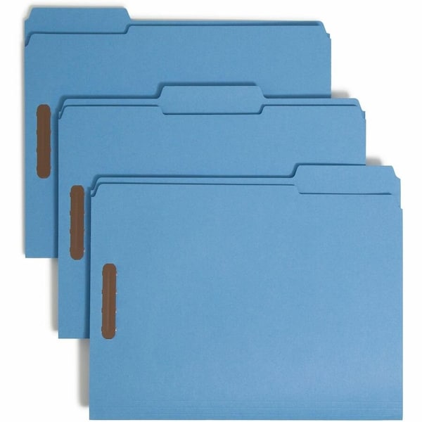Smead Folders, Two Fasteners, 1/3 Cut Assorted Top Tab, Letter, Blue, 50/Box 12040 - main