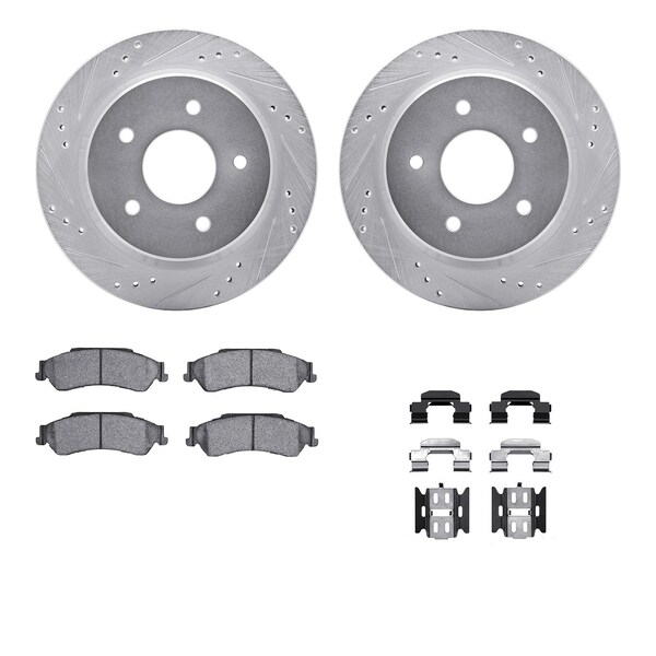 Dynamic Friction Co DFC Brake Rotor - Drilled & Slotted - Silver- Heavy Duty Brake Pad includes Hardware 7412-48021 - main