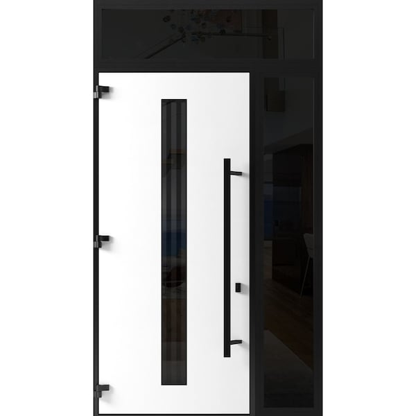 Vdomdoors Front Exterior Prehung Steel Door Ronex1055 Teak 96 Sidelight and Transom Window Sidelite Entry RONEX1055EXD-OAK-W36+14xH96+16-RH-I - main