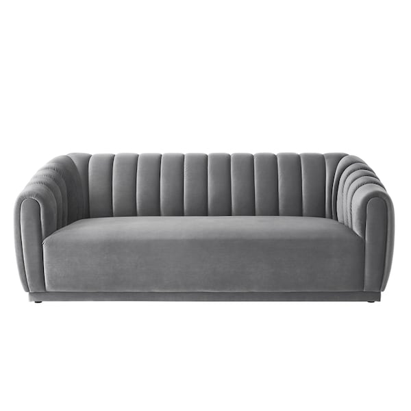 Homeroots 85" Gray Velvet Manufactured Wood Sofa 543936 - main