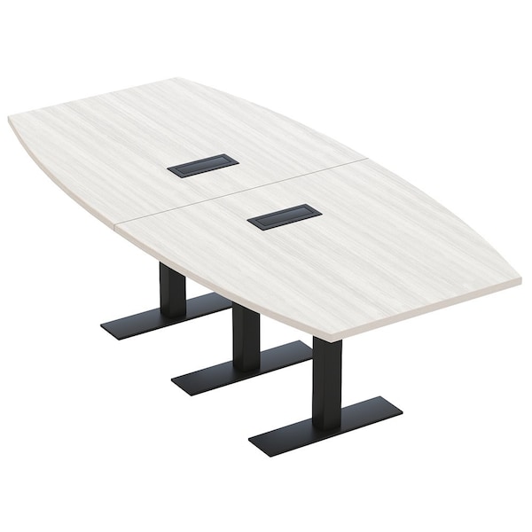 Skutchi Designs 8ft Conference Table With Power Unit | 8 Person Modular Boat Meeting Table | Harmony Series HAR-BOT-48X96-T.BK-WA7976-EBLK - main