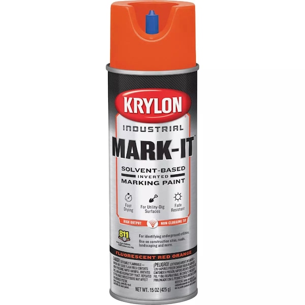 Krylon Mark-It Industrial SB Fluorescent Red Orange Inverted Marking Paint 731008 - main
