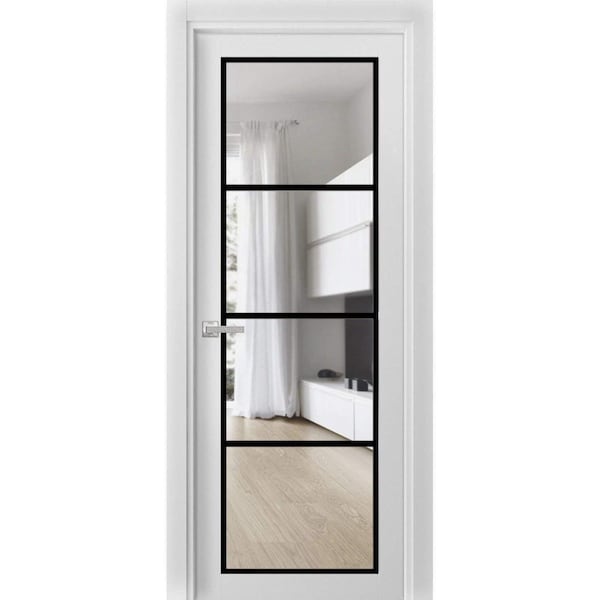 Sartodoors Solid French Door Clear Glass, Lucia 2466 White Silk and Aluminum Strips, Single Regular Panel Fra LUCIA2466ID-WS-36 x 80-Butterfly - main