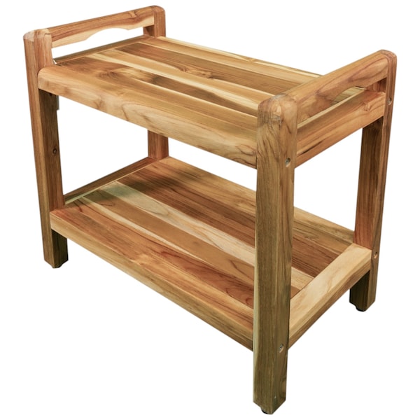 Homeroots 21" X 24" Brown Solid Wood Rectangular Shower Bench With Shelf 383362 - main