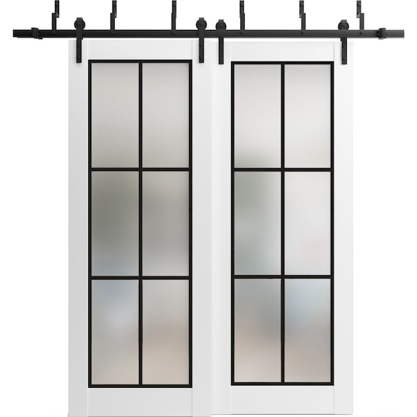 Sartodoors Sliding Closet Frosted Glass Barn Bypass Doors with Hardware Planum 2122 White 64x96 (2* 32x96) PLANUM2122BBB-WS-64 x 96 (2* 32x96) - main