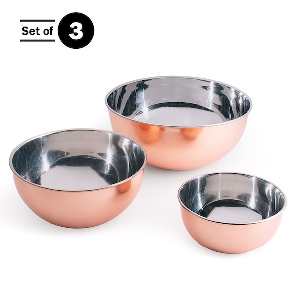 Kings County Tools Copper Mixing Bowls 3 Piece Bowl Set for Cooking, Baking, Serving, and Prepping GW86A09-05 - main