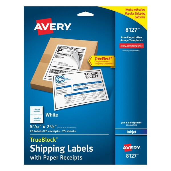 Avery Shipping Labels w/Paper Receipts a, PK25 8127 - main