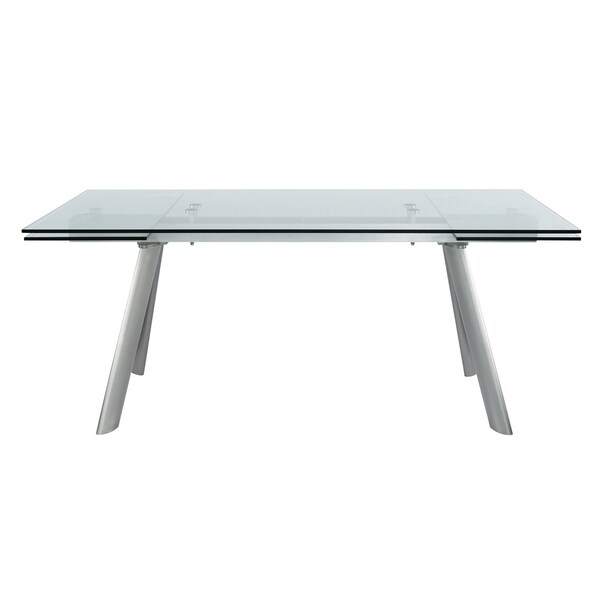 Homeroots 103" Clear and Blush Glass and Steel Self-Storing Leaf Dining Table 654236 - main