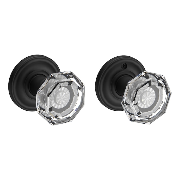 Baldwin Passage Crystal Knob with Traditional Round Rose with 6AL Latch and Dual Strike Satin Black Finish PSCRYTRR190 - main