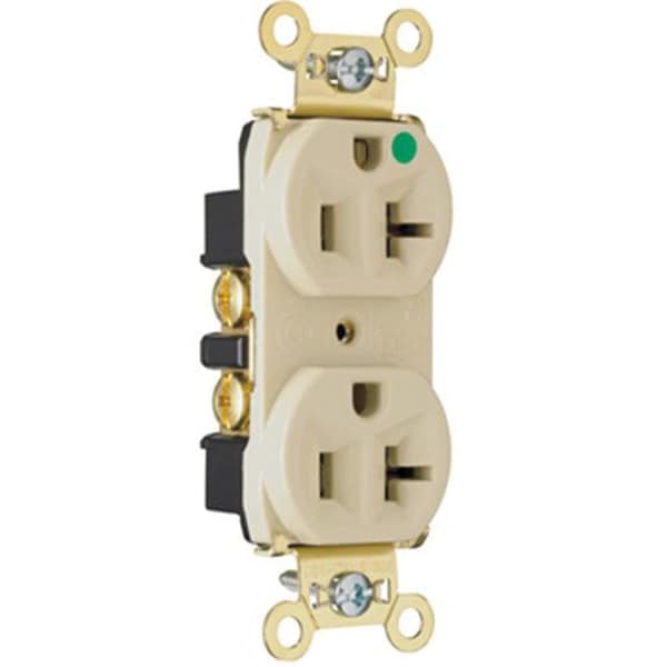 Leviton 20A 125V Duplex Outlet, Hospital Grade, 2-Pole, NEMA 5-20R, Self-Grounding, Ivory 8300-HI - main