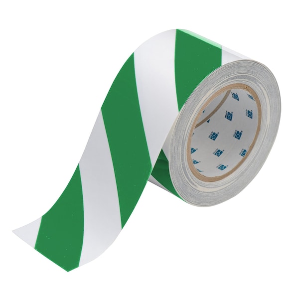 Brady ToughStripe Floor Marking Tape Roll, Diagonal Stripes, Green on White, 3in x 100ft, 100PK 132437 - main