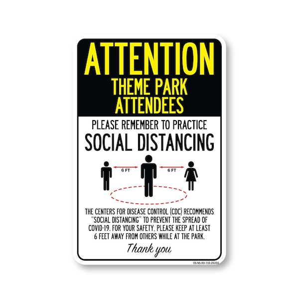 Signmission PSA Theme Park Attendees Practice Social Distancing 10in X 7in Wall Graphic, OS-NS-RD-710-25356 OS-NS-RD-710-25356 - main