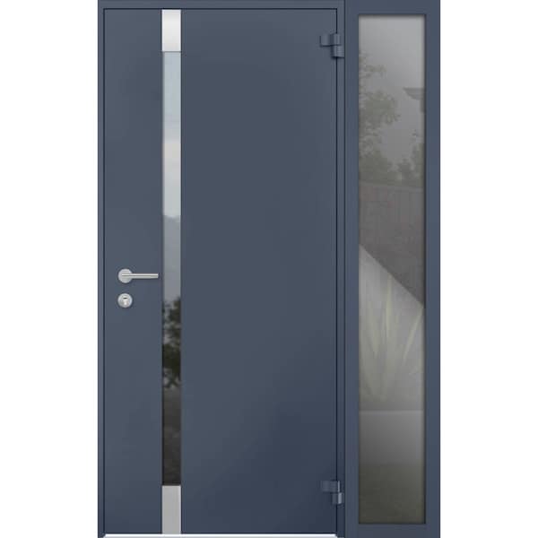 Vdomdoors Steel Door Cynex 6777 Grey Sidelight Exterior Window Stainless Inserts Single Modern Painted-W36+16 CYNEX6777EXD-GRE-W36+16 x H80-Right-hand Outswing - main