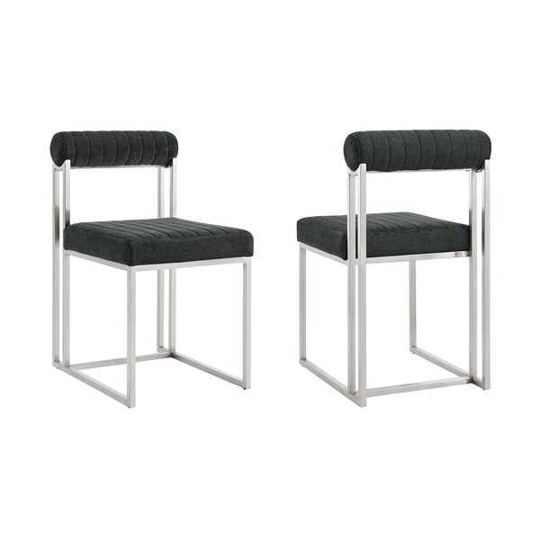 Armen Living Anastasia Dining Chair with Brushed Stainless Steel and Charcoal Fabric - Set of 2 LCANSIBSCH - main