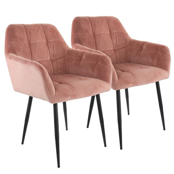 Elama 2 Piece Velvet Tufted Accent Chairs in Pink with Black Metal Legs ELM-214A-PINK - main