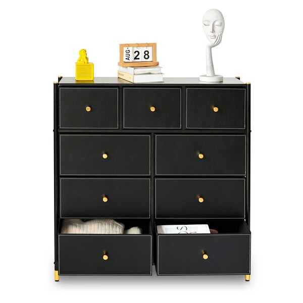 Homeroots 39" Black And Gold Steel Nine Drawer Dresser 523994 - main