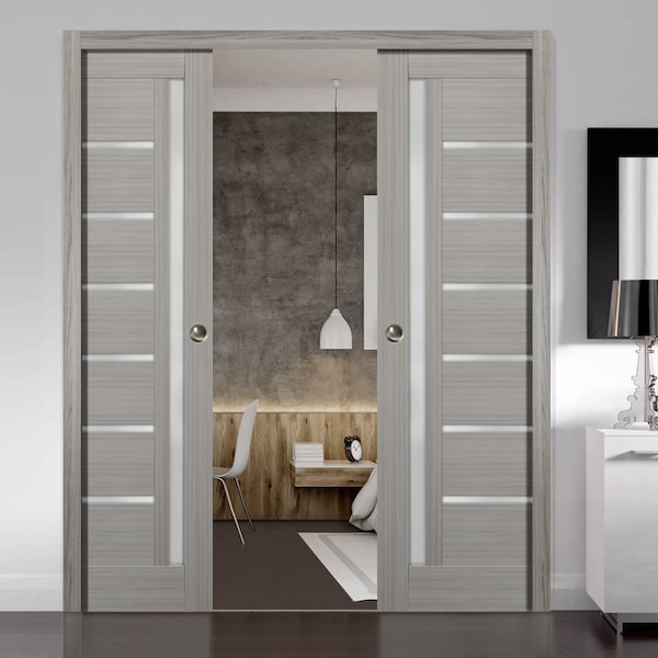Sartodoors Double Pocket Interior Door, 36" x 80", Gray QUADRO4088DP-SSS-36 - main