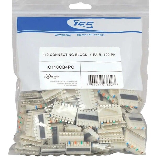 Icc 110 CONNECTING BLOCK, 4-PAIR, 100 PK IC110CB4PC - main