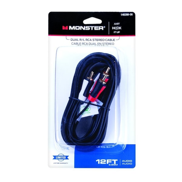 Monster Cable Just Hook It Up 12 ft. L Dual R/L RCA Stereo Cable RCA 140288-00 - main