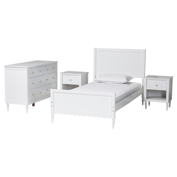 Baxton Studio Roni Modern White Scalloped Wood 4-Piece Full Bedroom Set with Two Nightstands 256-14082-14085-14083-14083-ZORO - main
