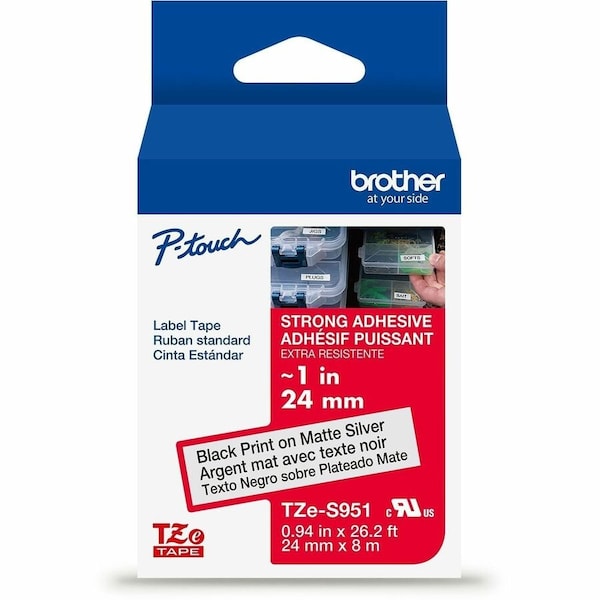 Brother Label/Ribbon Cartridge, Silver, Gloss, 1 in W TZES951G - main