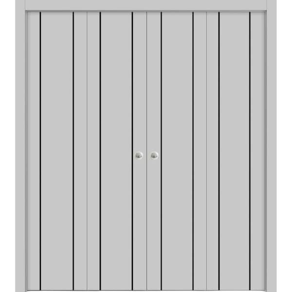 Sartodoors Sliding Closet Double Bi-fold Doors, Planum 0017 Matte Grey and Aluminum Strips, Sturdy Tracks Mold PLANUM0017DBF-GRE-72 x 80 (4* 18x80) - main