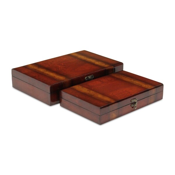 Homeroots Set of Two Brown Wood Box With Lid, 2PK 489369 - main