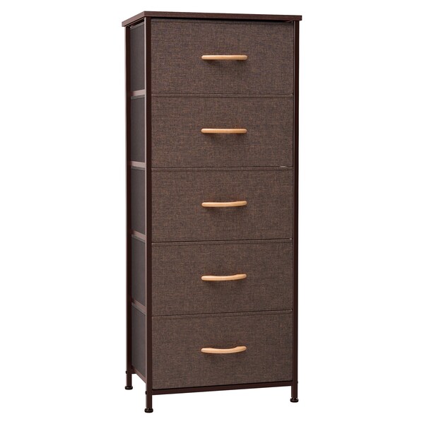 Homeroots 18" Brown Steel and Fabric Five Drawer Chest 484683 - main