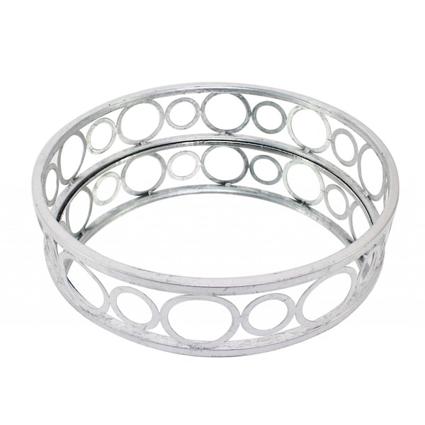 Homeroots 14in Silver Round Metal Geometric Vanity Tray 274454 - main