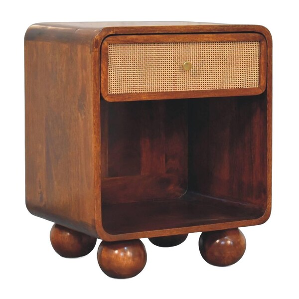 Homeroots 21" Chestnut Solid Wood Cane Rattan One Drawer Nightstand 722575 - main