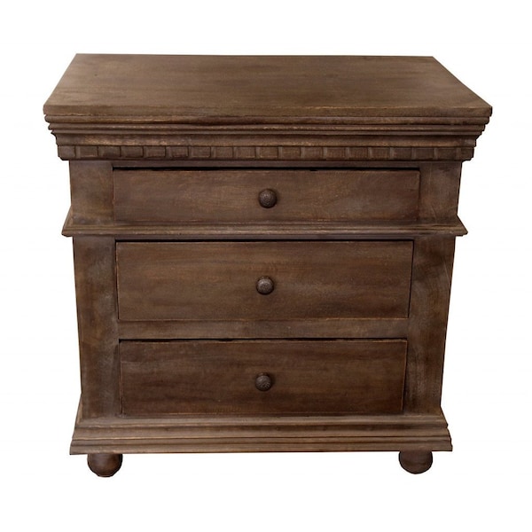 Homeroots 30" Solid Wood Three Drawer Nightstand 488767 - main